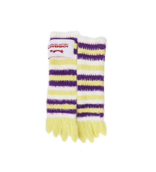 FLUFFY STRIPED GLOVES GREEN/PURPLE