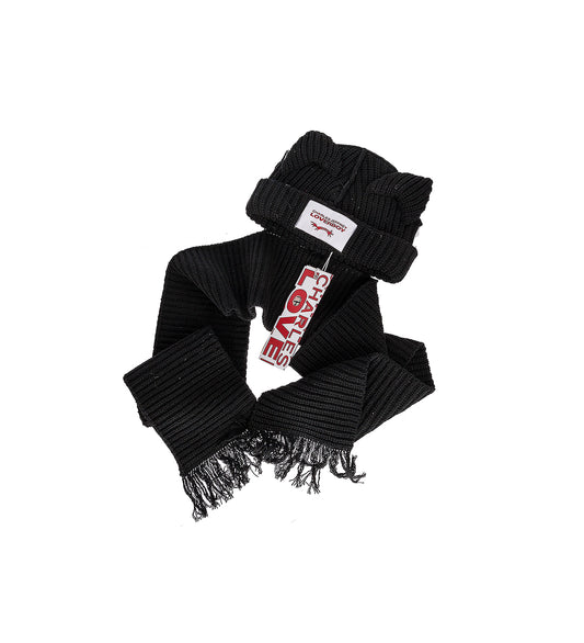 CHUNCKY EARS BEANIE SCARF BLACK