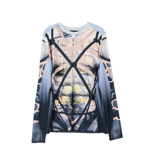 BONDAGE PRINT LOGO SLEEVE TOP BLUE/BLACK