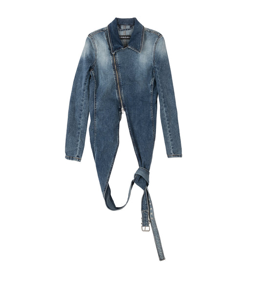 WRAP FITTED DENIM JACKET FADED BLUE