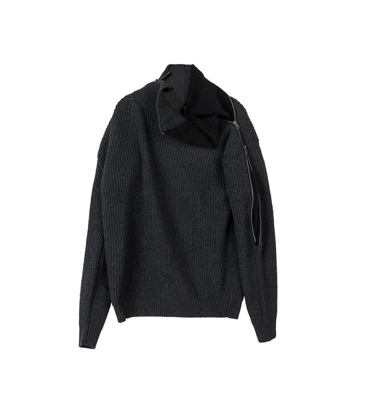 ZIP INSERT HIGH NECK PULLOVER DARK GREY