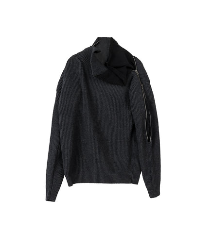 ZIP INSERT HIGH NECK PULLOVER DARK GREY