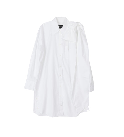 LONG SHOULDER BOW MASCULINE BUTTON PLACKET SHIRT WHITE