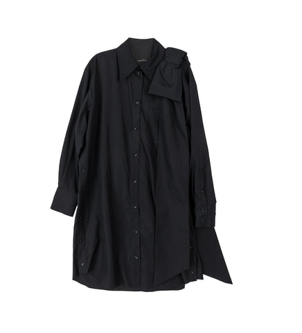 LONG SHOULDER BOW MASCULINE BUTTON PLACKET SHIRT BLACK