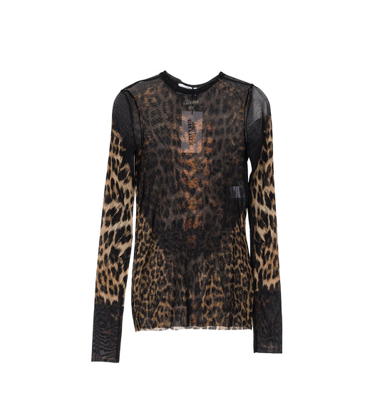 MESH LONG SLEEVE TOP LEOPARD