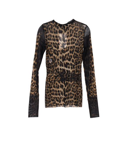 MESH LONG SLEEVE TOP LEOPARD