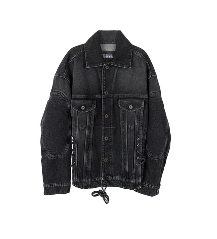 LACING DENIM JACKET VINTAGE BLACK