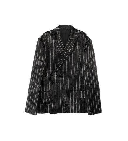 SATIN TAILORED JACKET BLACK/WHITE PINSTRIPES