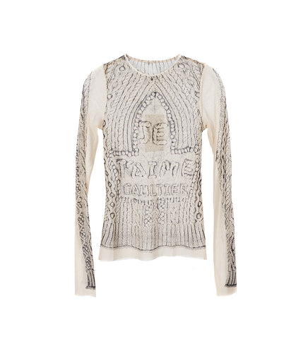 MESH LONG SLEEVE TOP PULL JE T'AIME LIGHTBEIGE/BLACK