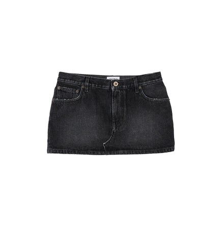 DENIM MINISKIRT WITH LEATHER POCKET VINTAGE BLACK