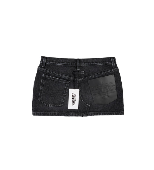 DENIM MINISKIRT WITH LEATHER POCKET VINTAGE BLACK