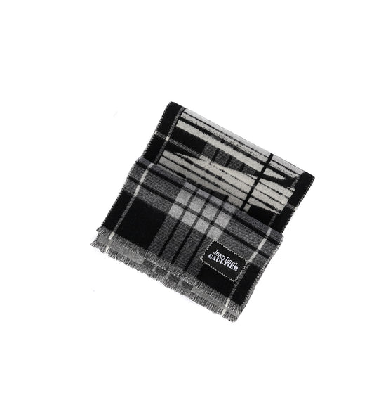 GAULTIER TARTAN WOOL SCARF BLACK/GREY/WHITE