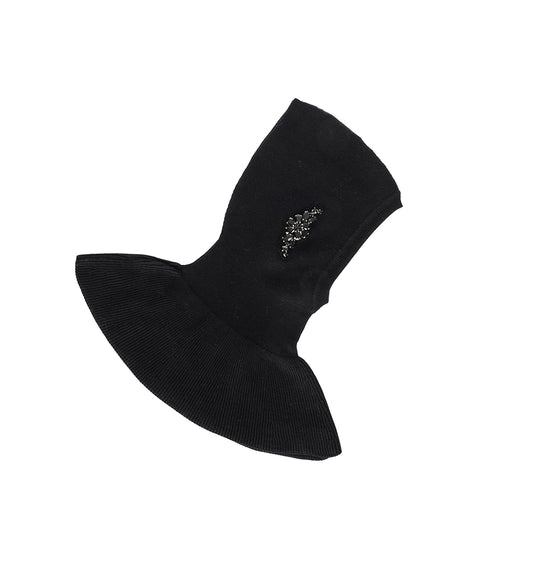 POINTED MERINO SILK KNIT BALACLAVA W/ TURBO EMB. BLACK/JET