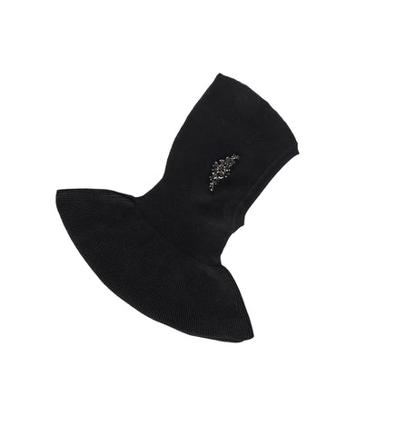 POINTED MERINO SILK KNIT BALACLAVA W/ TURBO EMB. BLACK/JET