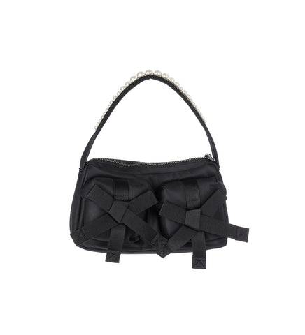 UTILITY BOW POCKET POCHETTE BAG W/ EMB. BLACK / PEARL