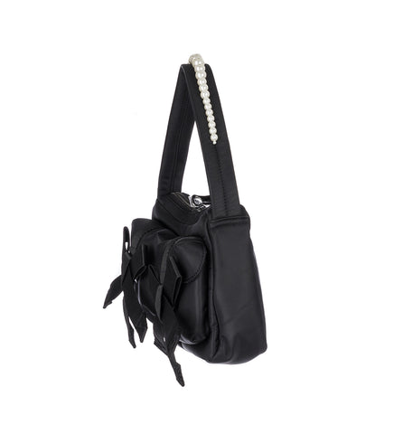 UTILITY BOW POCKET POCHETTE BAG W/ EMB. BLACK / PEARL