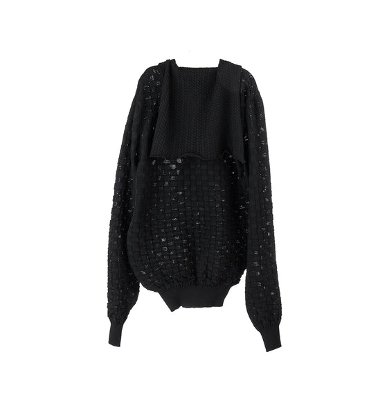 POINTELLE CHECK KNITTED LONG SLEEVE BLACK