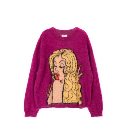 KISS MOHAIR INTARSIA SWEATER FUSCIA