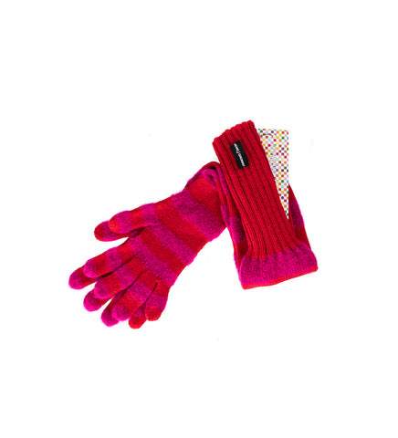 HAND KNITTED LONG GLOVES RED/PINK