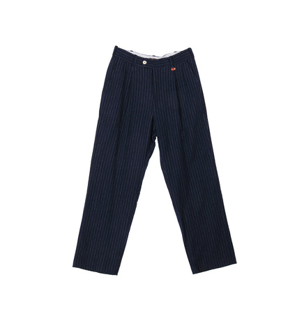 PINSTRIPE DOUBLE PLEAT TROUSERS NAVY