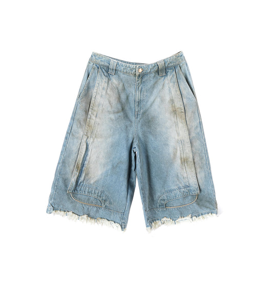 SEAN DISTRESSED STAIN DENIM SHORTS POST INDIGO