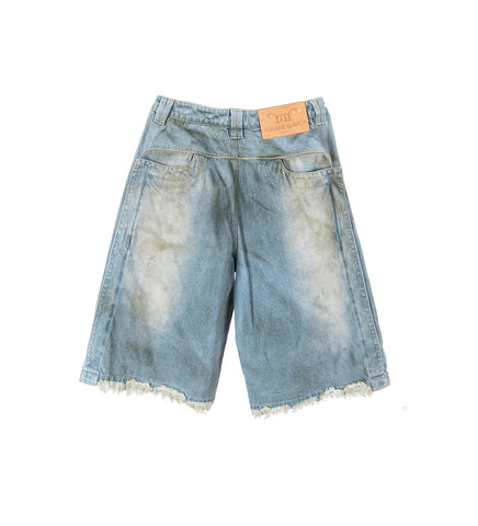 SEAN DISTRESSED STAIN DENIM SHORTS POST INDIGO