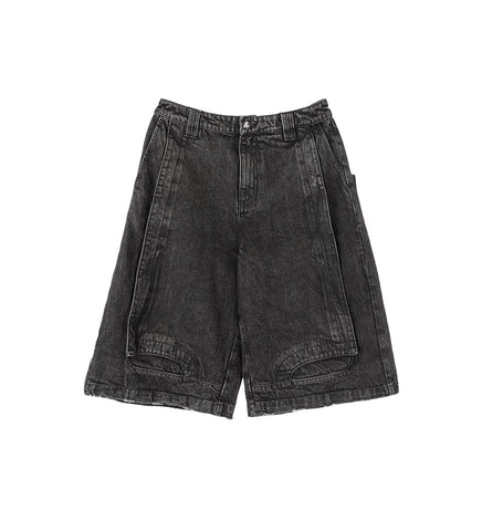 SEAN DISTRESSED STAIN DENIM SHORTS CHARCOAL BLACK