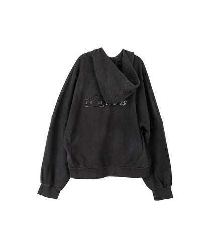 PORTS WASHED POP-UP HOODIE CHARCOAL GREY