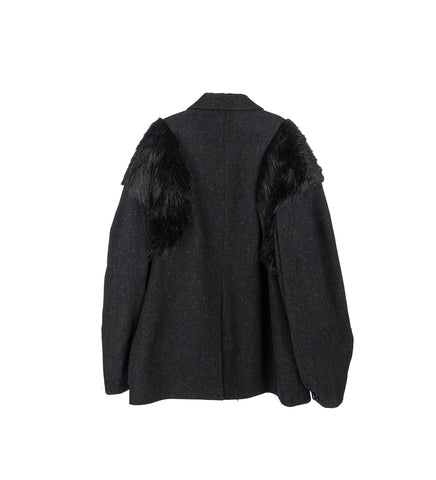 BOXY ARMOUR JACKET W/FAUX FUR DETAIL BLACK