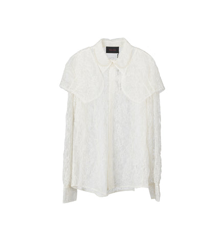 SHEER CLASSIC FIT SHIRT W/CAPS&EMB IVORY/PEARL