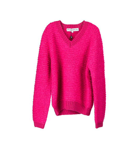 BOUCLE V NECK JUMPER HOT PINK