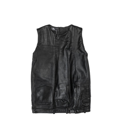 UPSIDE DOWN LEATHER DRESS TOP BLACK