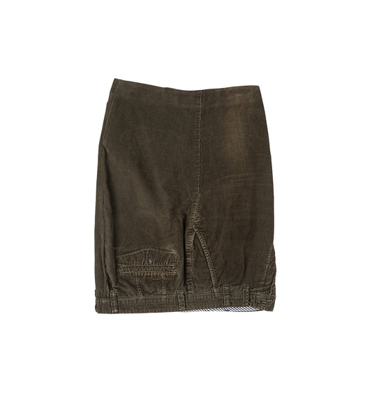 UPSIDE DOWN MIDI SKIRT CORDUROY GREEN / BROWN #1