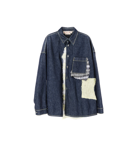 WOOL PATCHED DENIM SHIRT BLUEBLACK