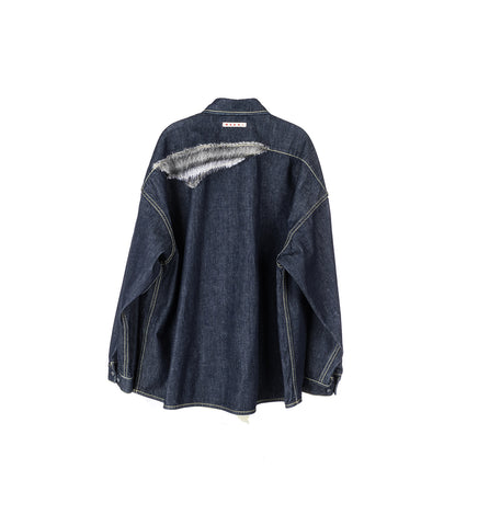 WOOL PATCHED DENIM SHIRT BLUEBLACK