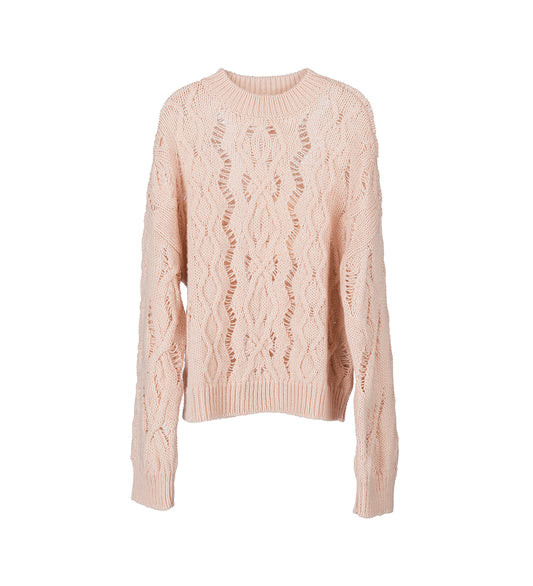 CABLE SONAR ROUNDNECK DELICATE PINK FISHERMAN WOOL