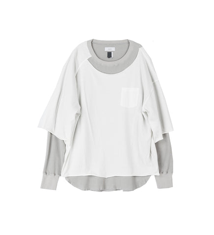 ASYMMETRICAL LAYERED RIB LONG SLEEVE WHITE