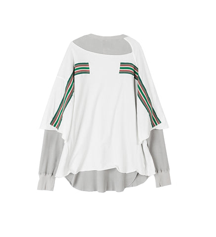 ASYMMETRICAL LAYERED RIB LONG SLEEVE WHITE