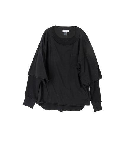 ASYMMETRICAL LAYERED RIB LONG SLEEVE BLACK