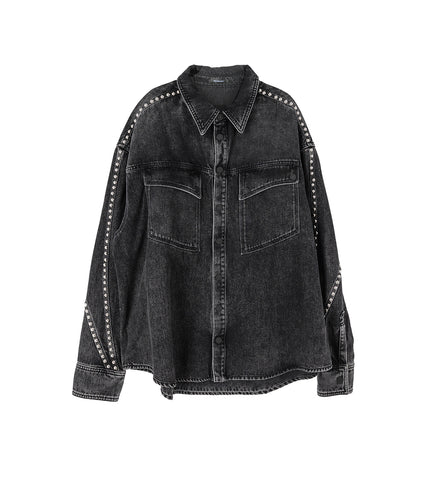 FADED EFFECT DENIM SHIRT WASHED BLACK