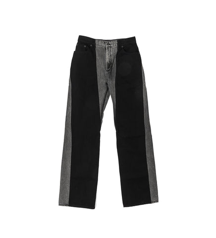 BI-MATERIAL STRAIGHT LEG JEANS WASHED BLACK / BLACK