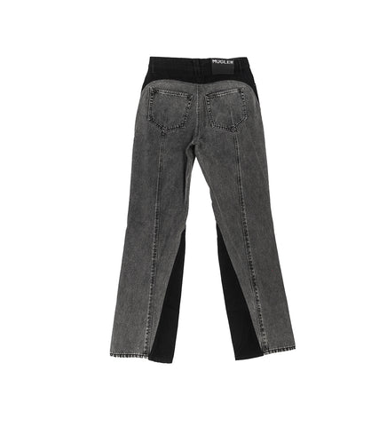 BI-MATERIAL STRAIGHT LEG JEANS WASHED BLACK / BLACK