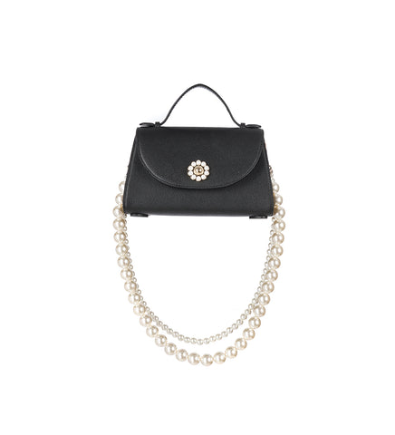 POCHETTE VALENTINE BAG W/ PEARL CROSSBODY STRAP BLACK