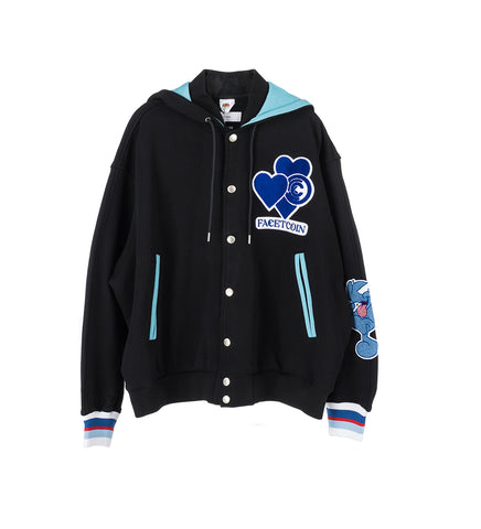 FACETASM X CPD LOVE PATCH HOODED STADIUM JACKET BLACK