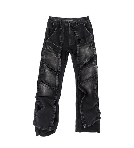 VELCRO MULTI PANEL JEANS FADED BLACK