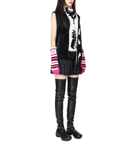 FLUFFY STRIPED GLOVES PINK/BLACK