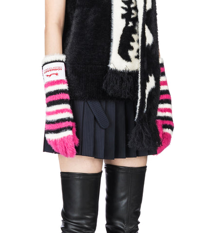 FLUFFY STRIPED GLOVES PINK/BLACK