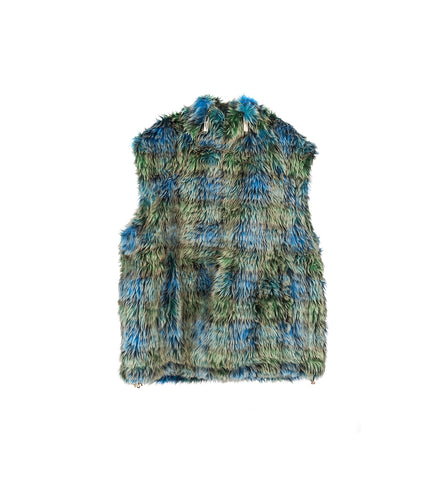 HARLOW PLAID FAUX-FUR VEST ECLIPSE GRID