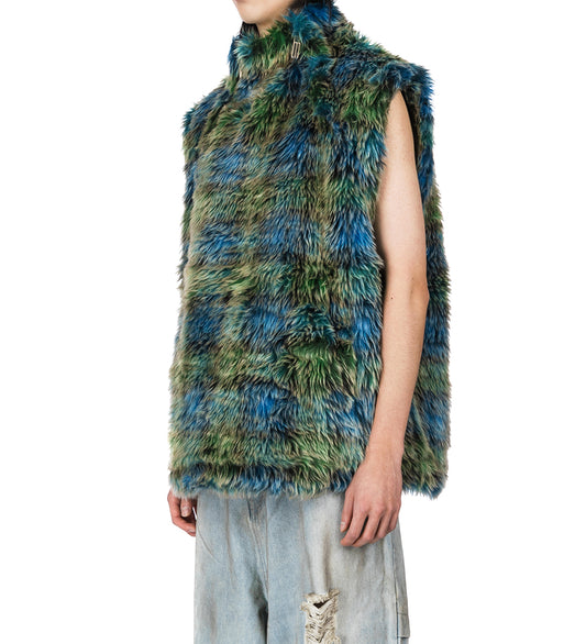 HARLOW PLAID FAUX-FUR VEST ECLIPSE GRID