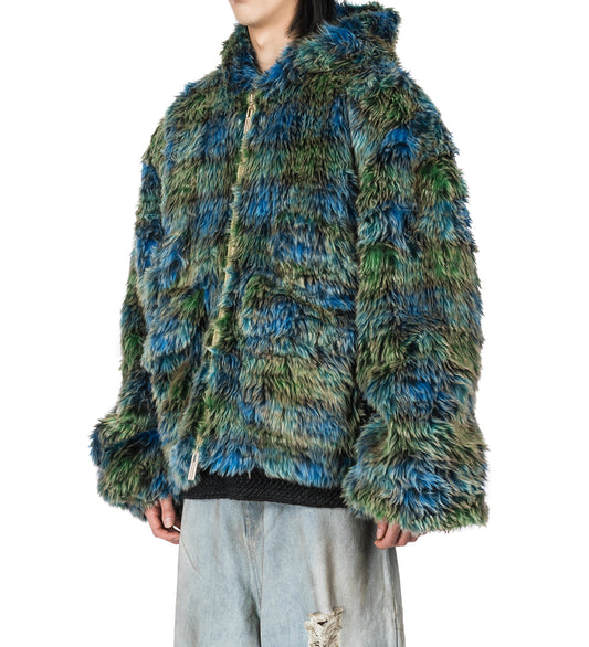 HARLOW PLAID FAUX-FUR JACKET ECLIPSE GRID